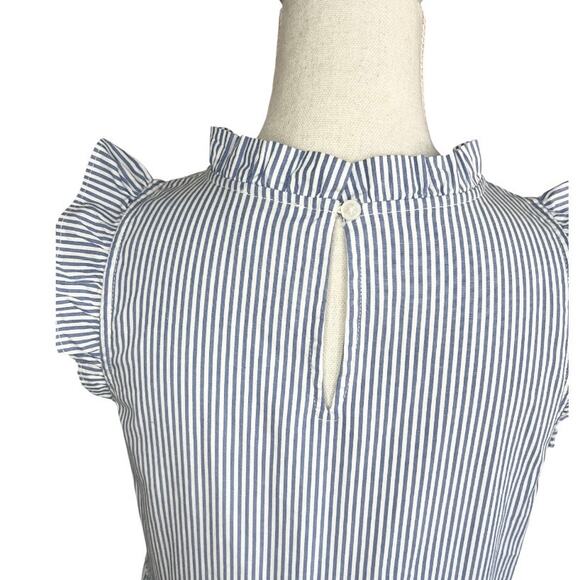 J. CREW Tiered Blue & White Stripe Flounce Searsucker Sleeveless Dress preppy - Picture 7 of 7